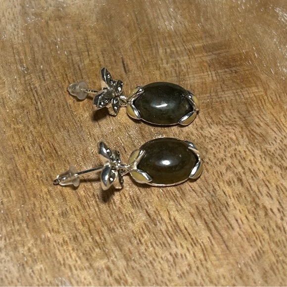 David Sigal Green Labradorite Flower Enamel 925 Sterling Silver Drop Earrings - Picture 6 of 15